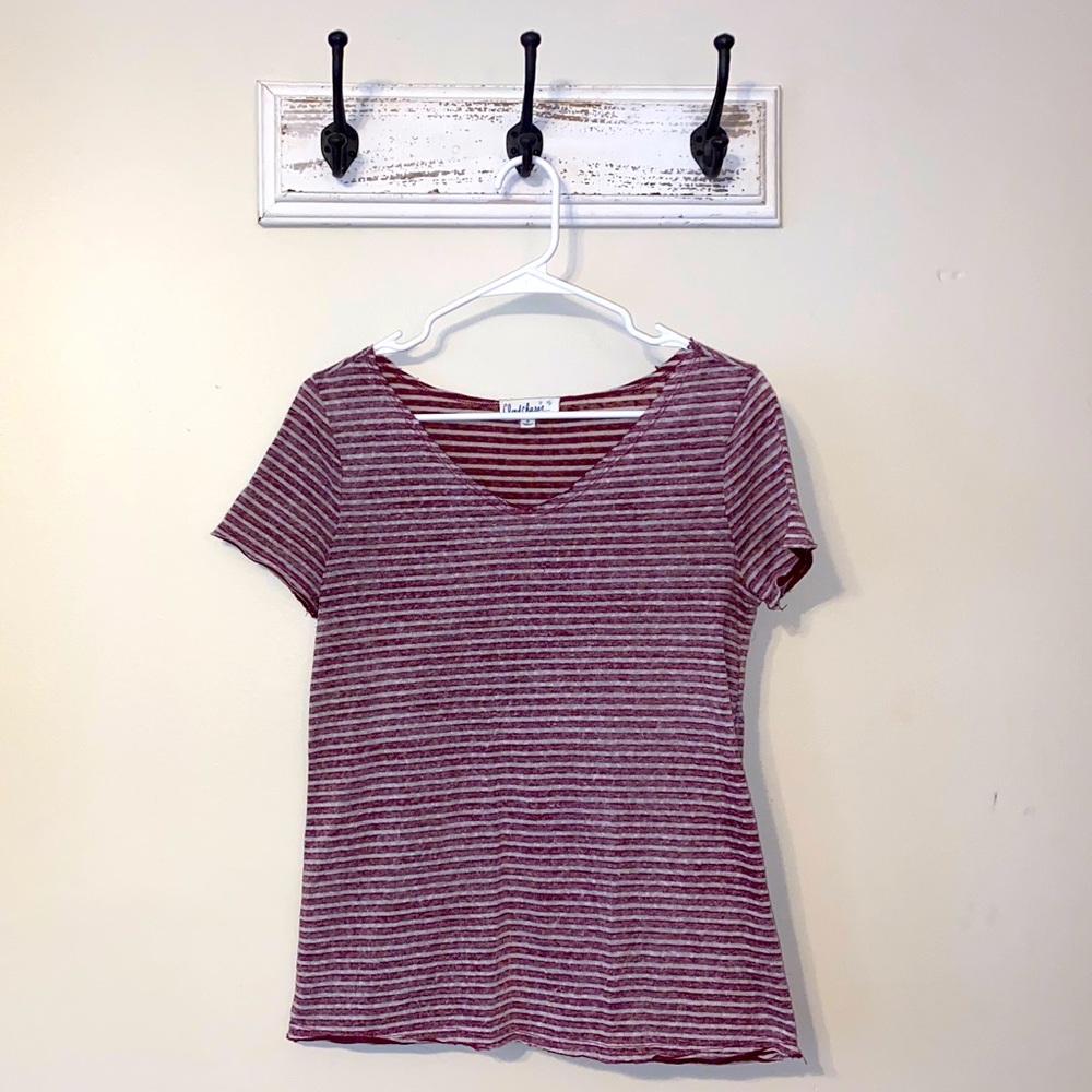 Light maroon striped tee shirt